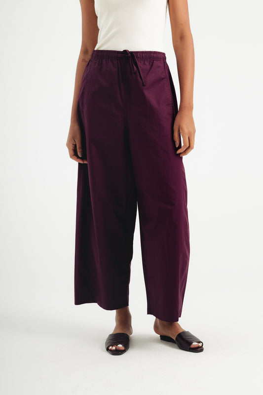 Casual Poplin Barrel Pants - Dark Purple