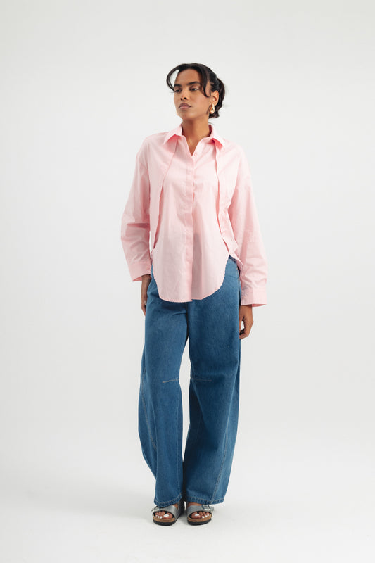Round Cut Poplin Shirt - Pink