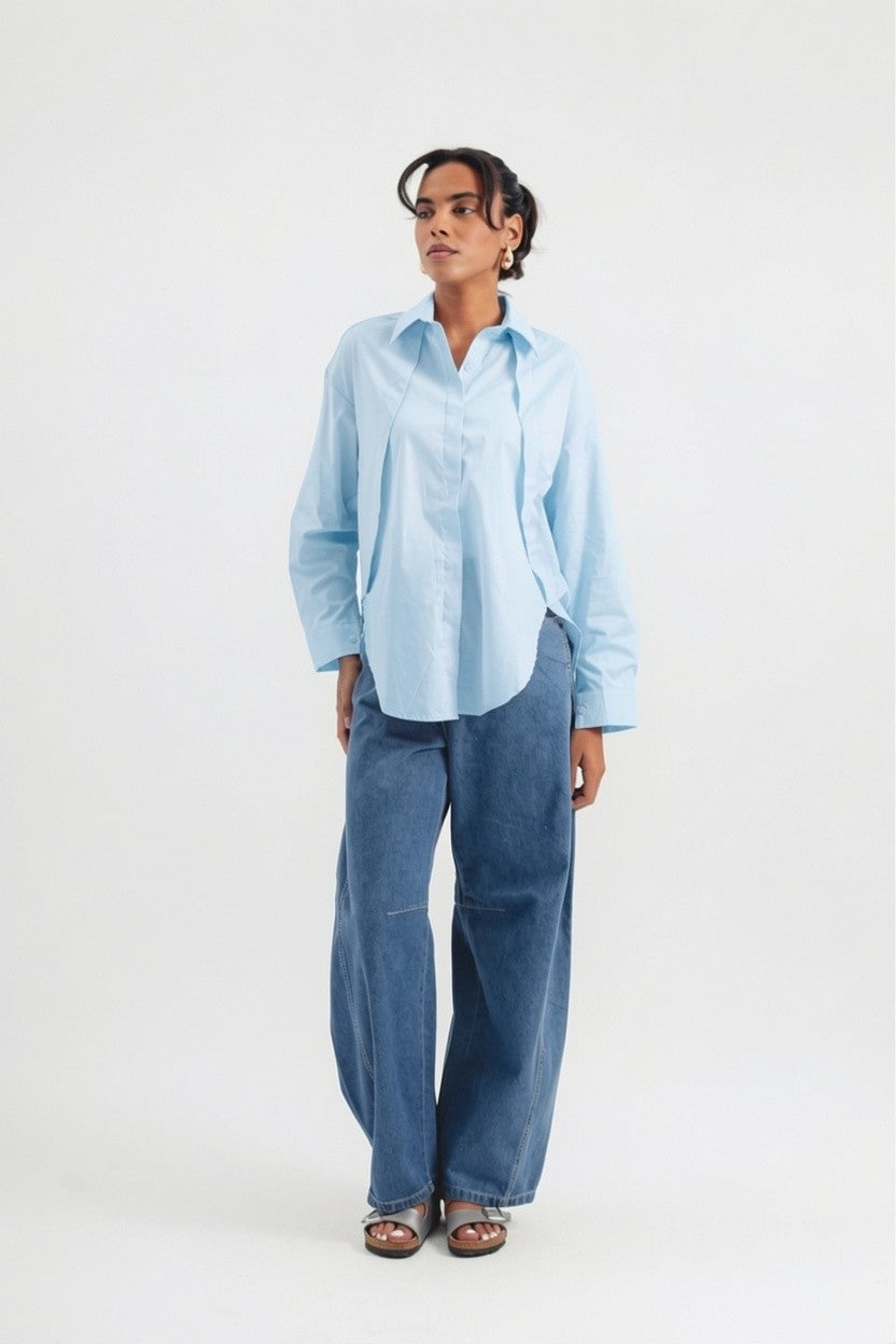 Front Pleat Poplin Shirt – Blue