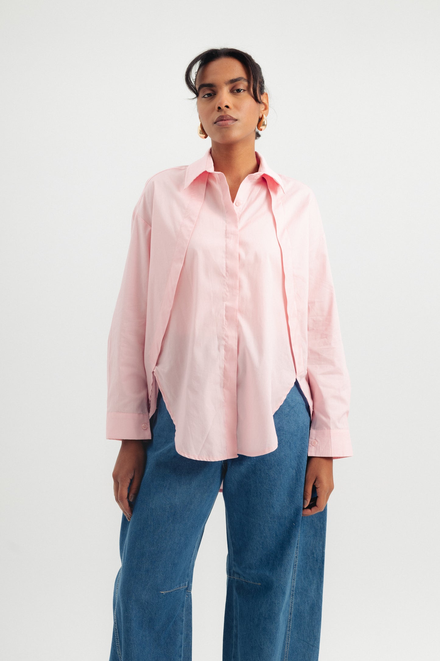 Round Cut Poplin Shirt - Pink