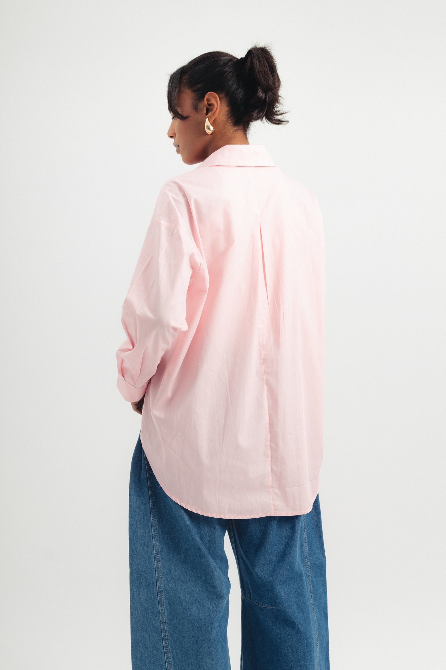 Round Cut Poplin Shirt - Pink