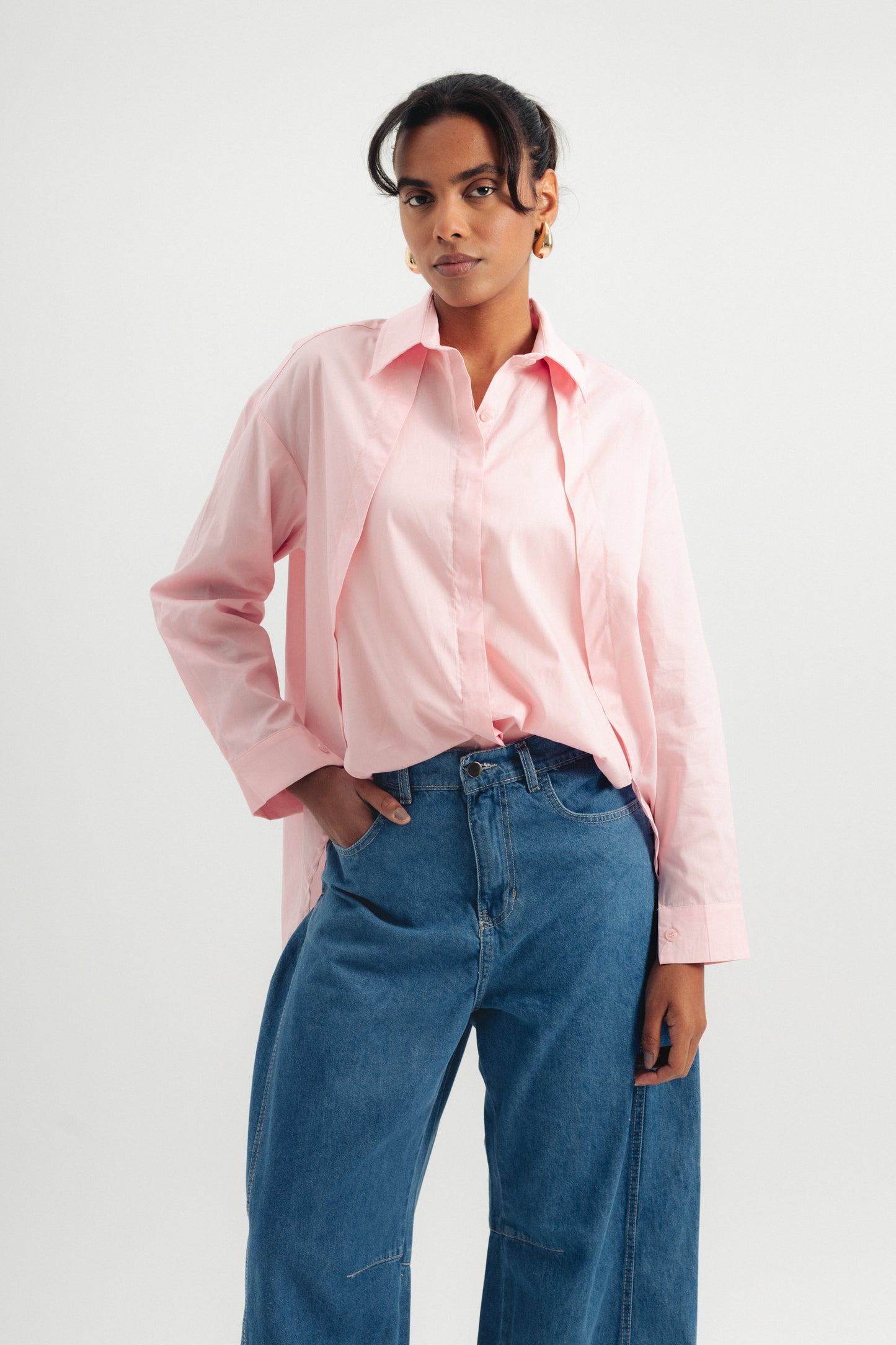 Round Cut Poplin Shirt - Pink