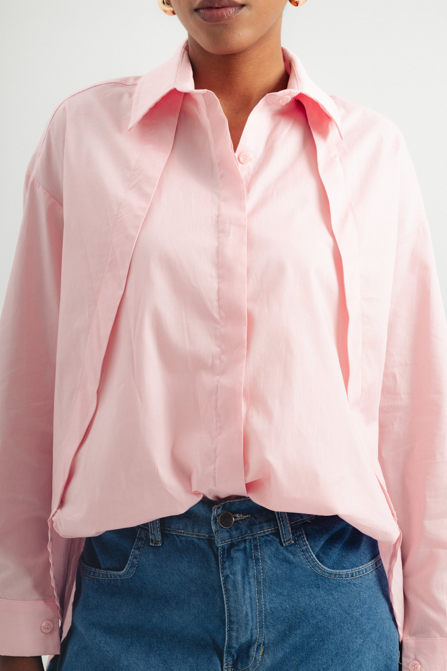 Round Cut Poplin Shirt - Pink