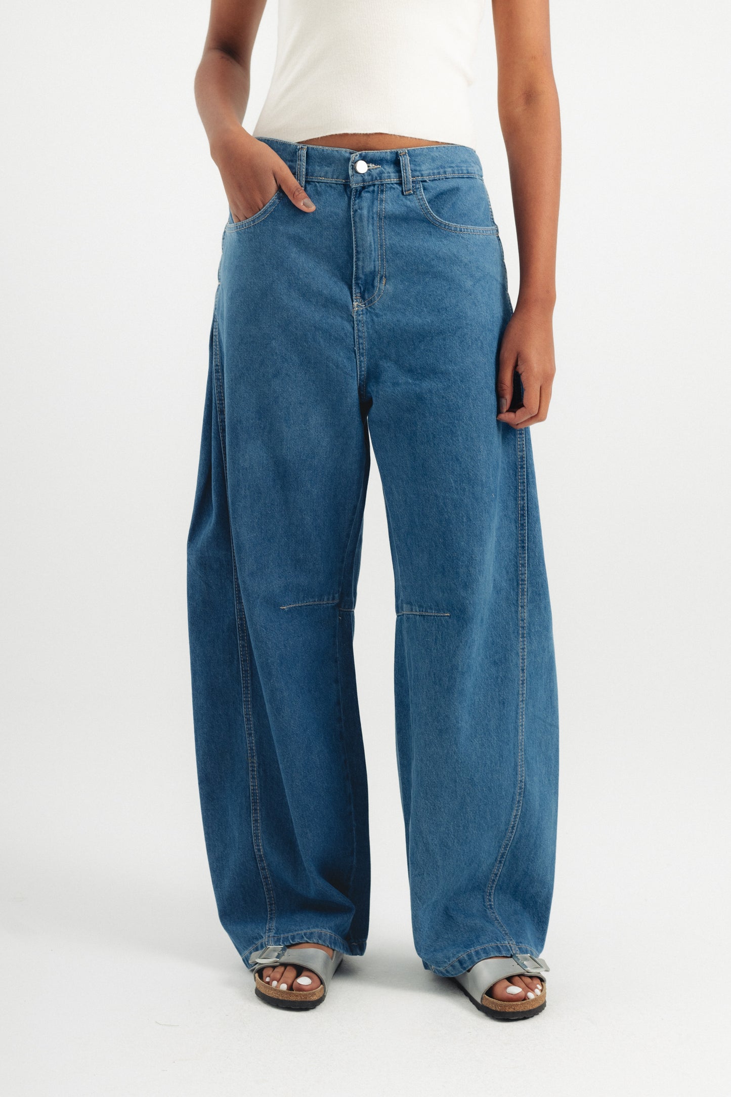 Barrel Denim Pants - Medium Blue