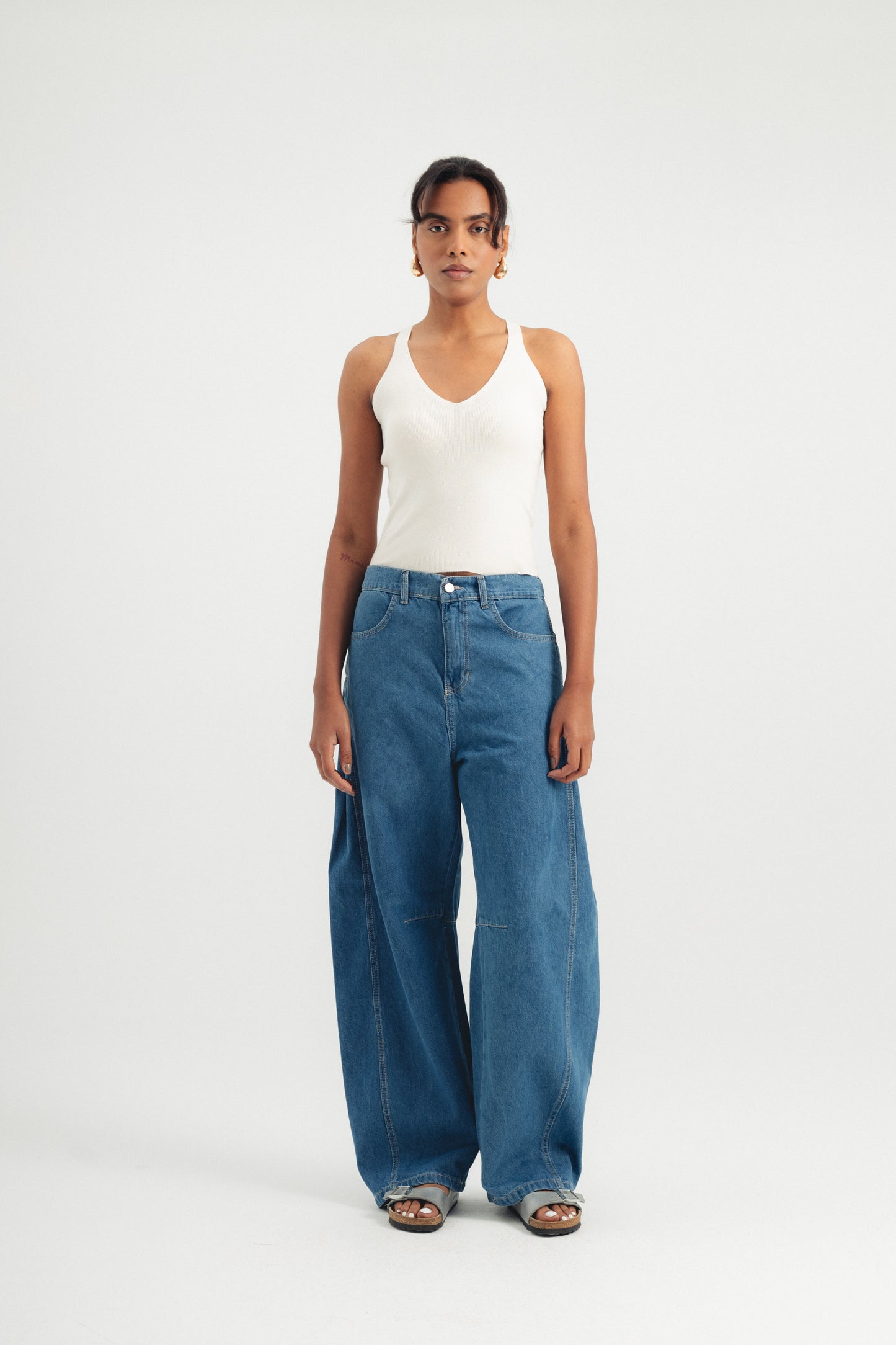 Barrel Denim Pants - Medium Blue