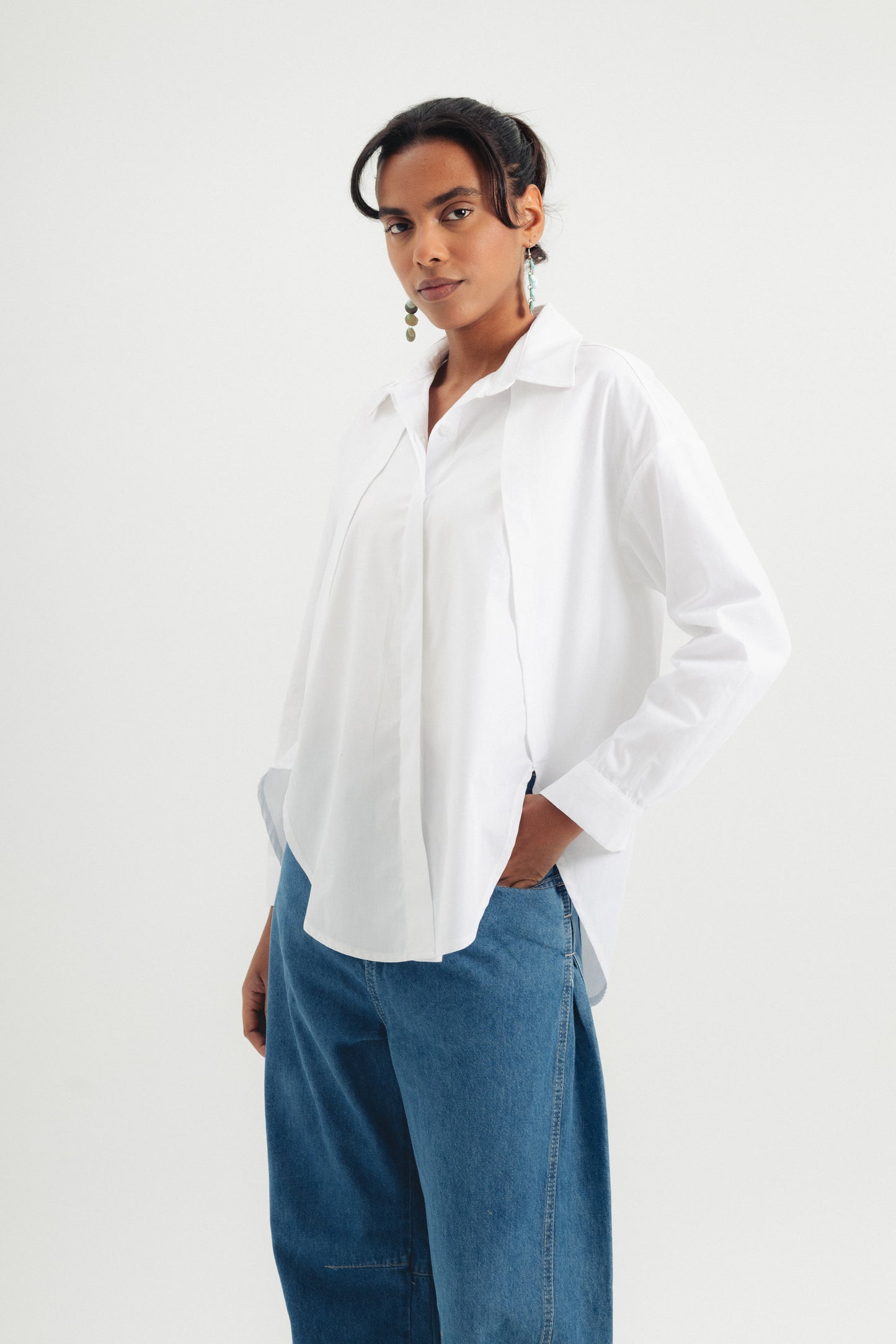 Round Cut Poplin Shirt - White