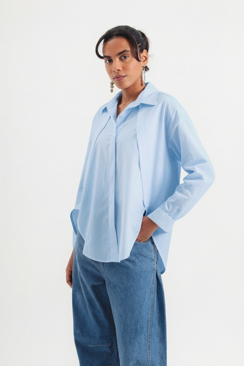 Front Pleat Poplin Shirt – Blue