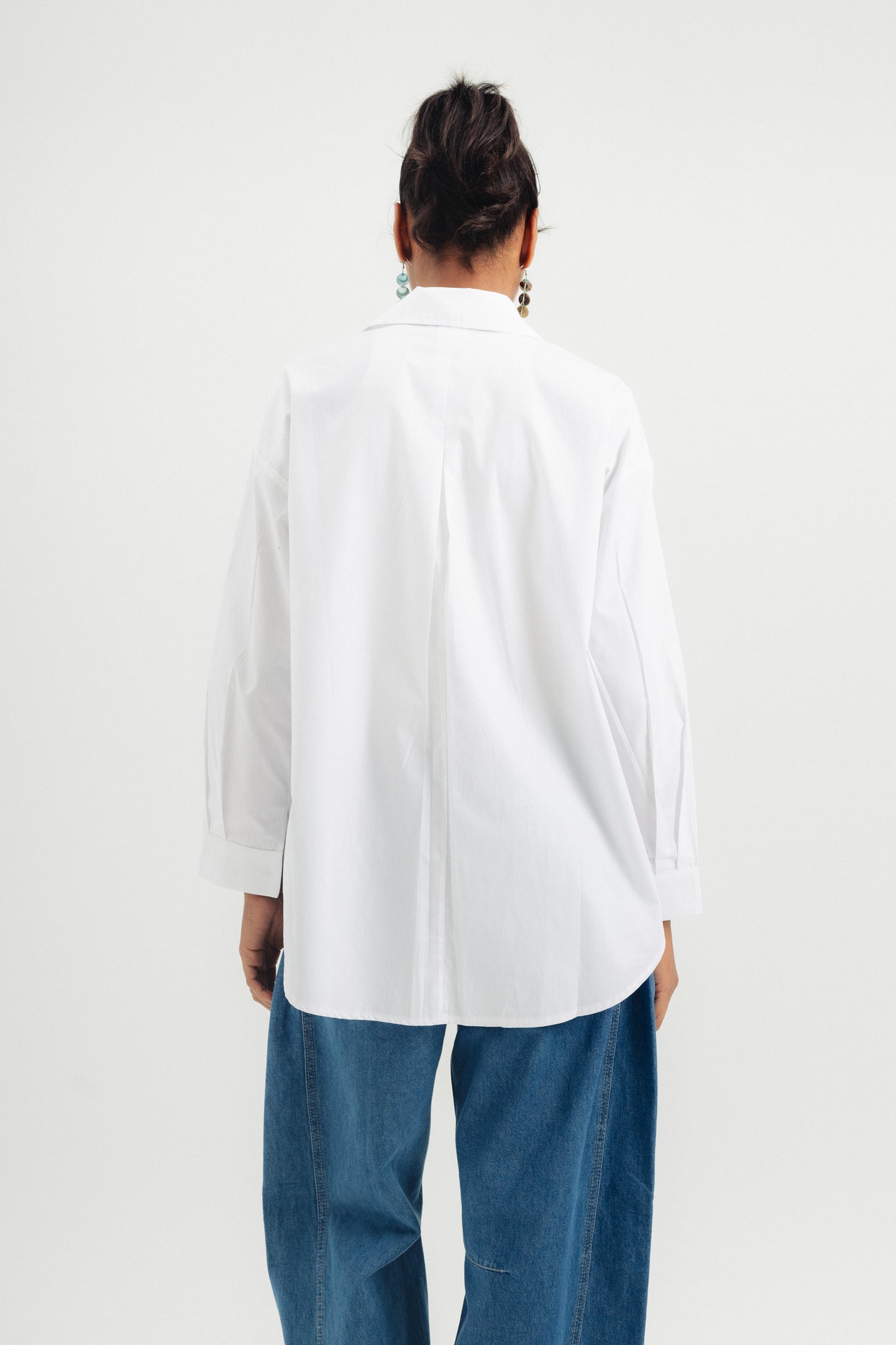 Round Cut Poplin Shirt - White