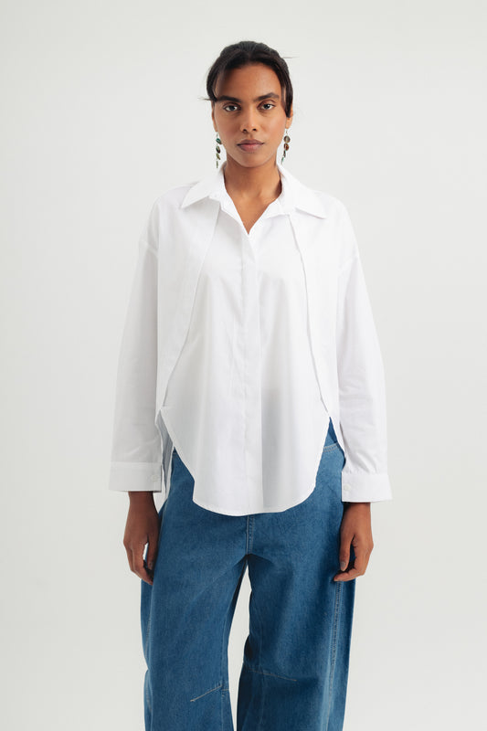 Round Cut Poplin Shirt - White