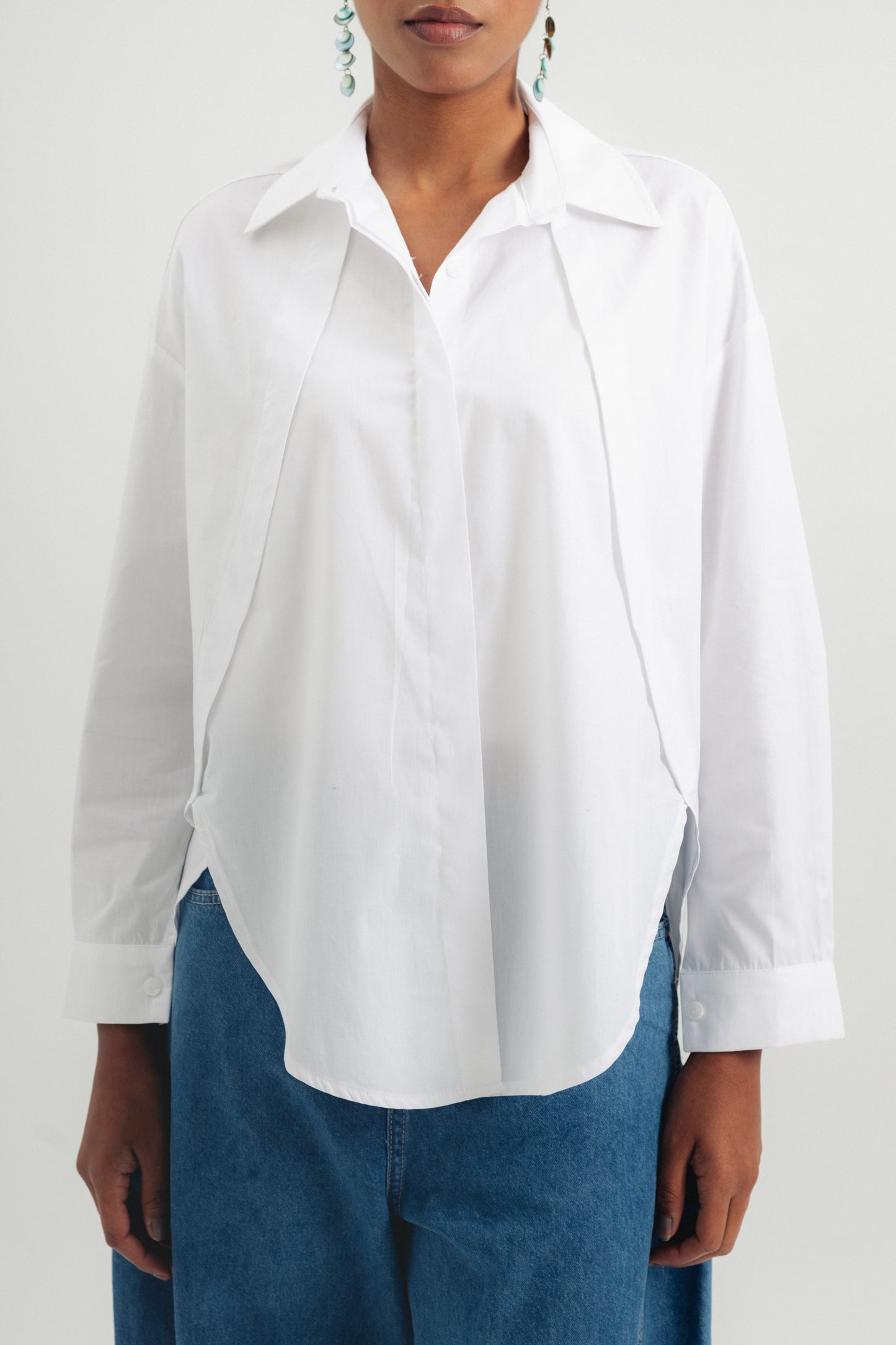 Round Cut Poplin Shirt - White