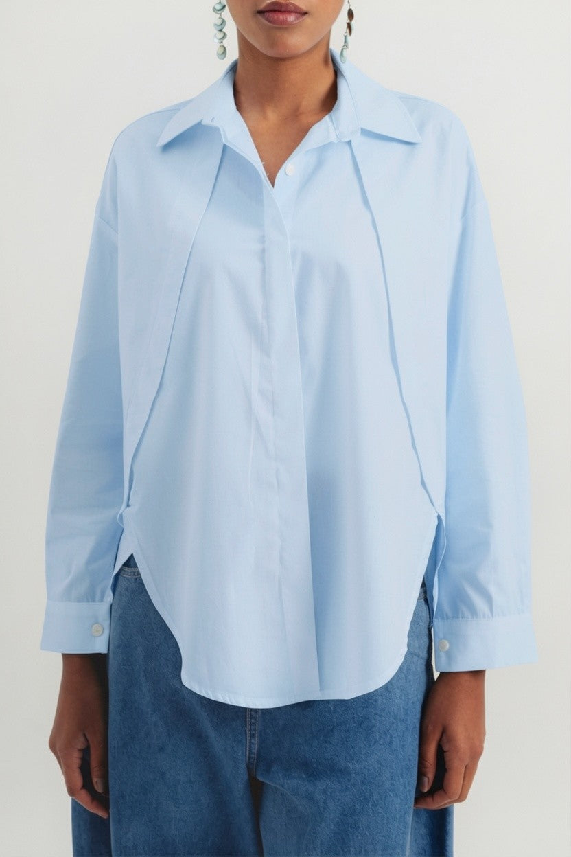 Front Pleat Poplin Shirt – Blue