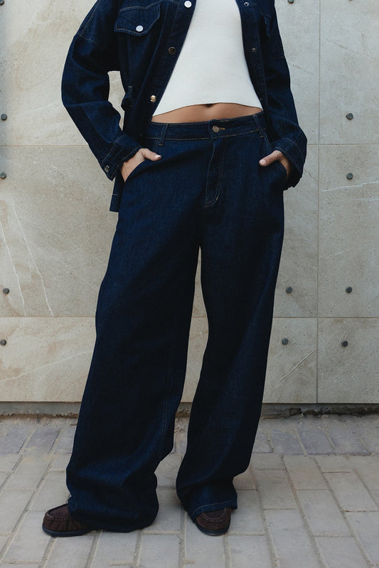 Wide Leg Navy Denim Pants