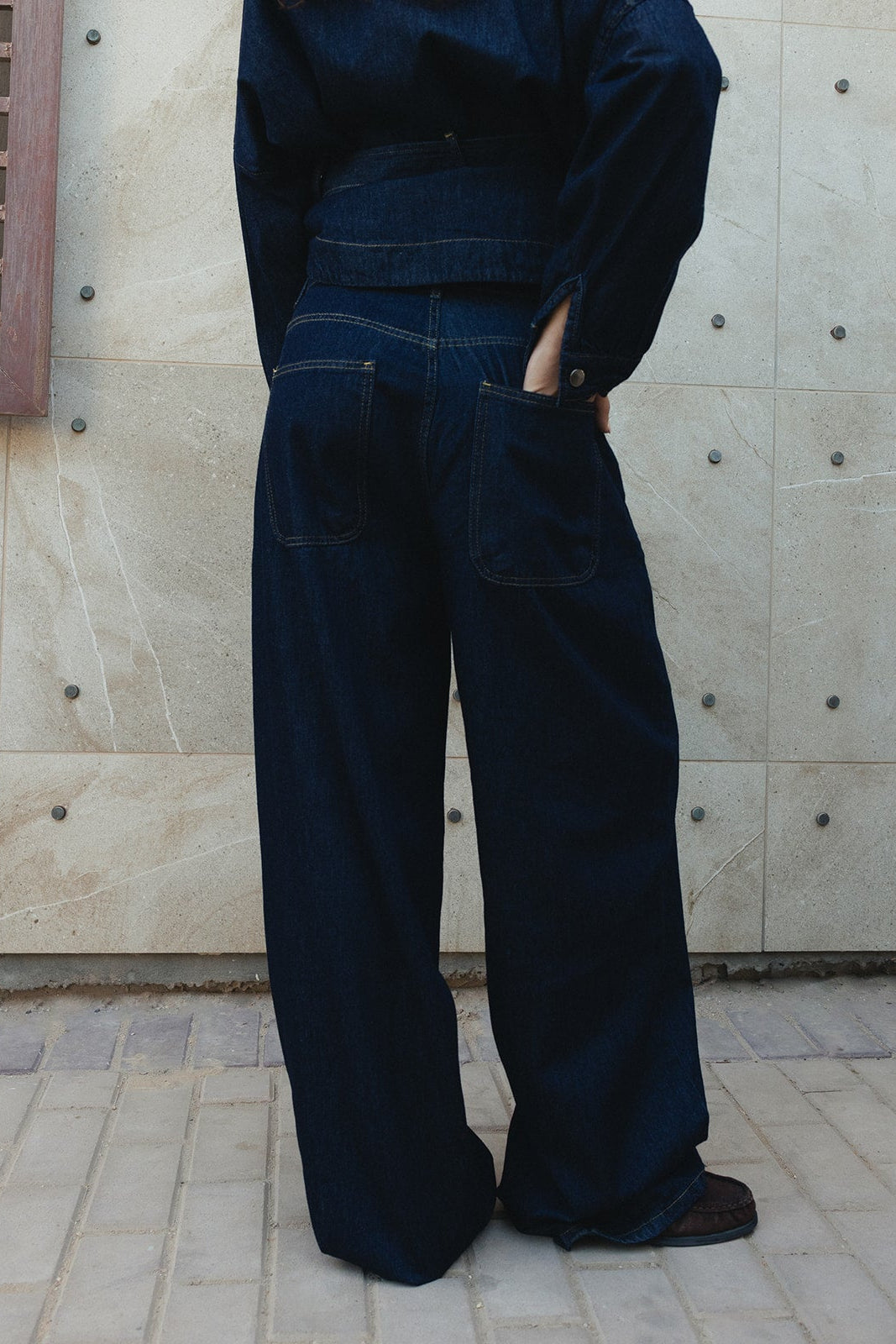 Wide Leg Navy Denim Pants