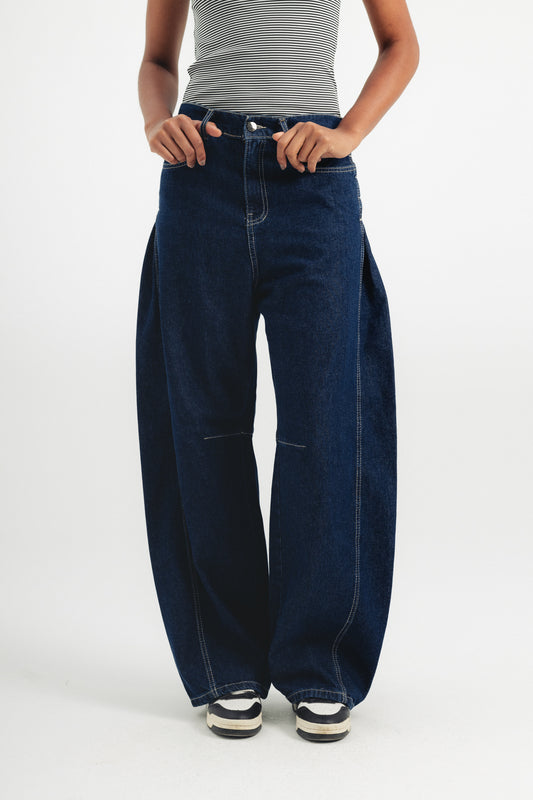 Barrel Denim Pants - Dark Blue