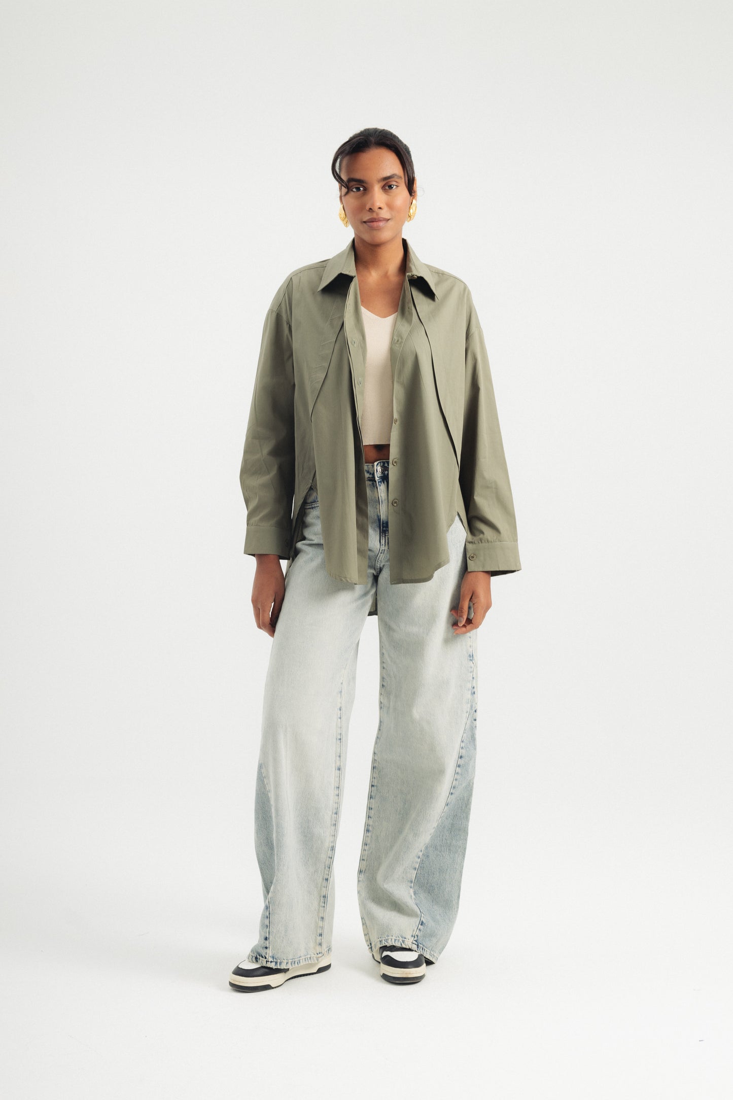 Round Cut Poplin Shirt - Olive