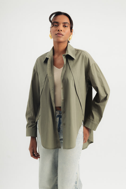 Round Cut Poplin Shirt - Olive