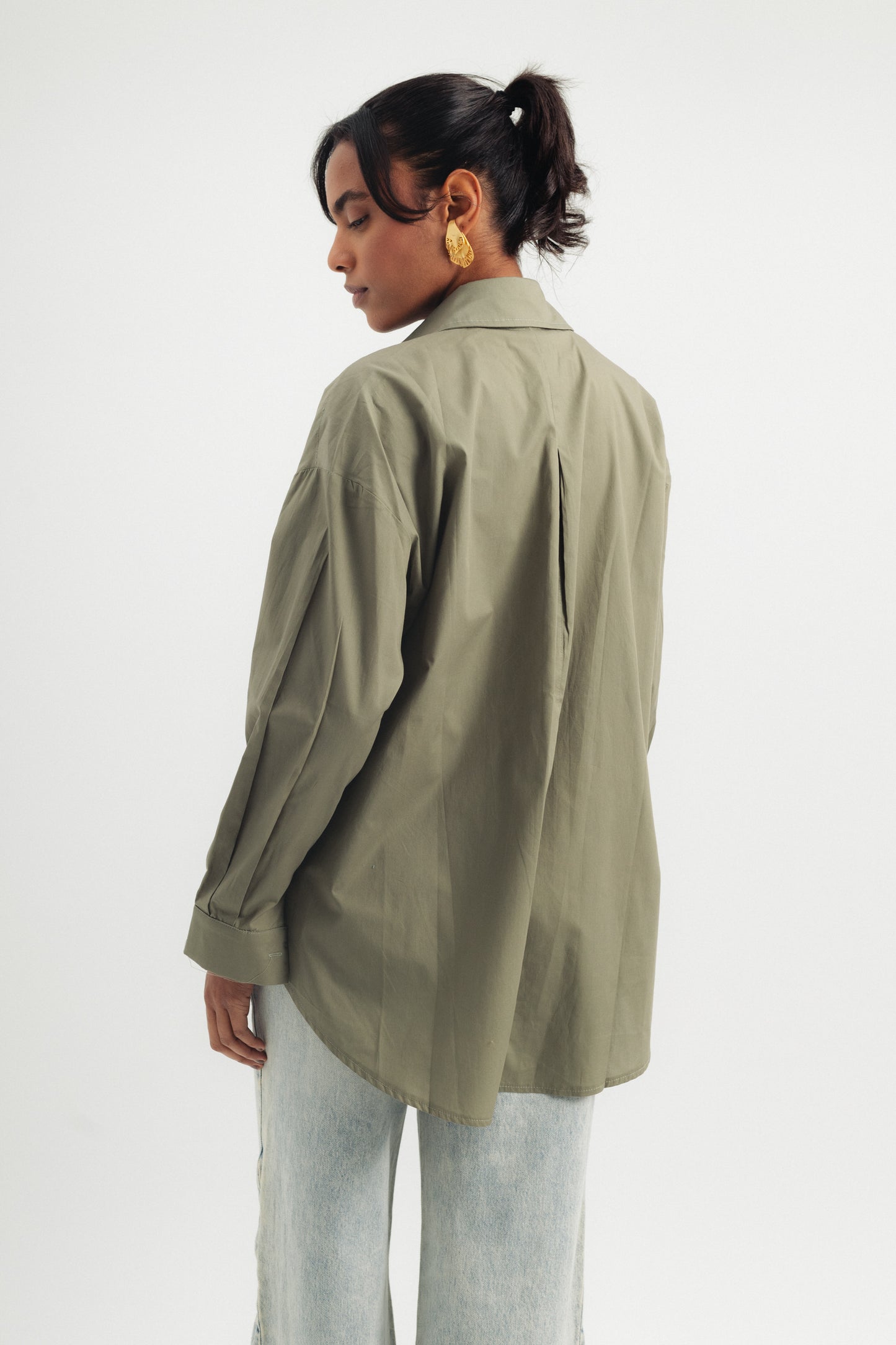 Round Cut Poplin Shirt - Olive