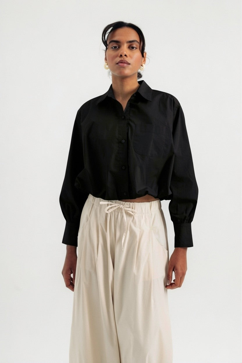 Balloon Cropped Shirt - Black