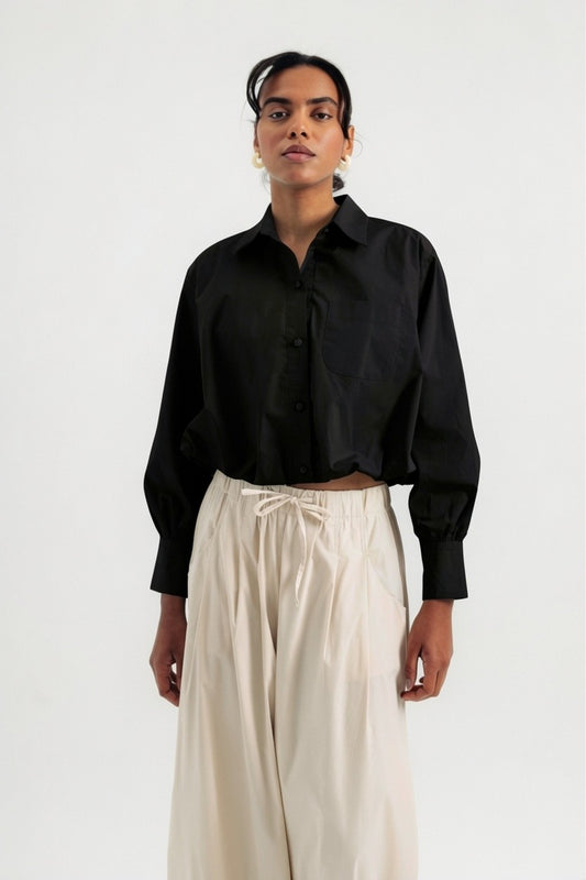 Balloon Cropped Shirt - Black
