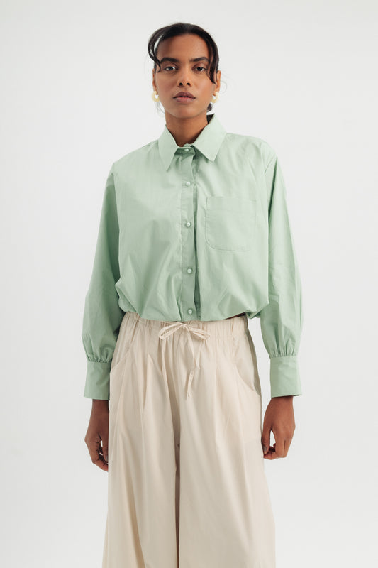 Balloon Cropped Shirt - Mint Green