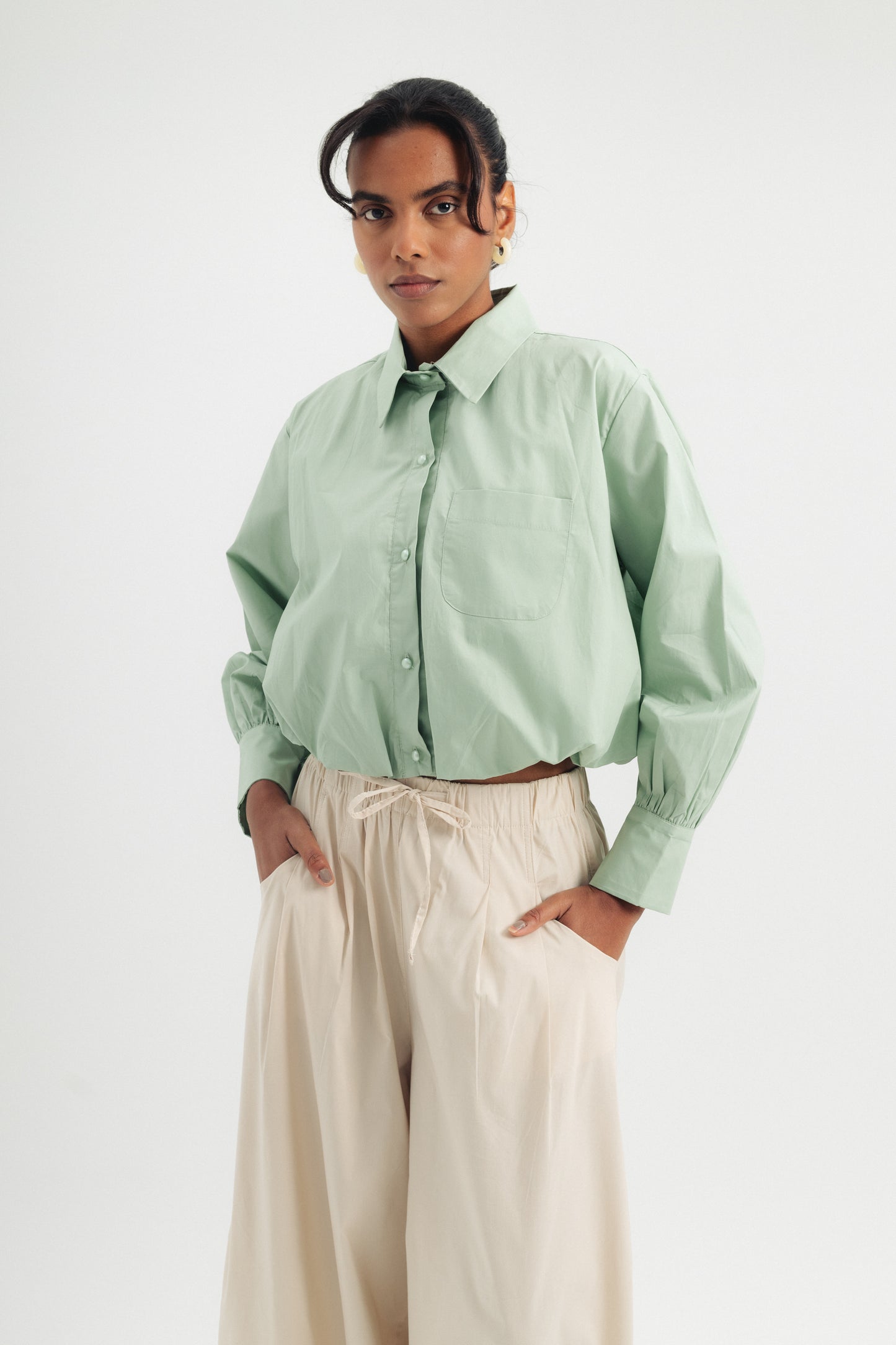 Balloon Cropped Shirt - Mint Green