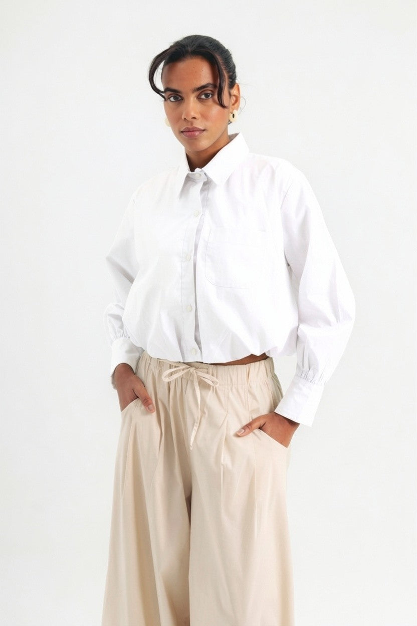 Balloon Cropped Shirt - White