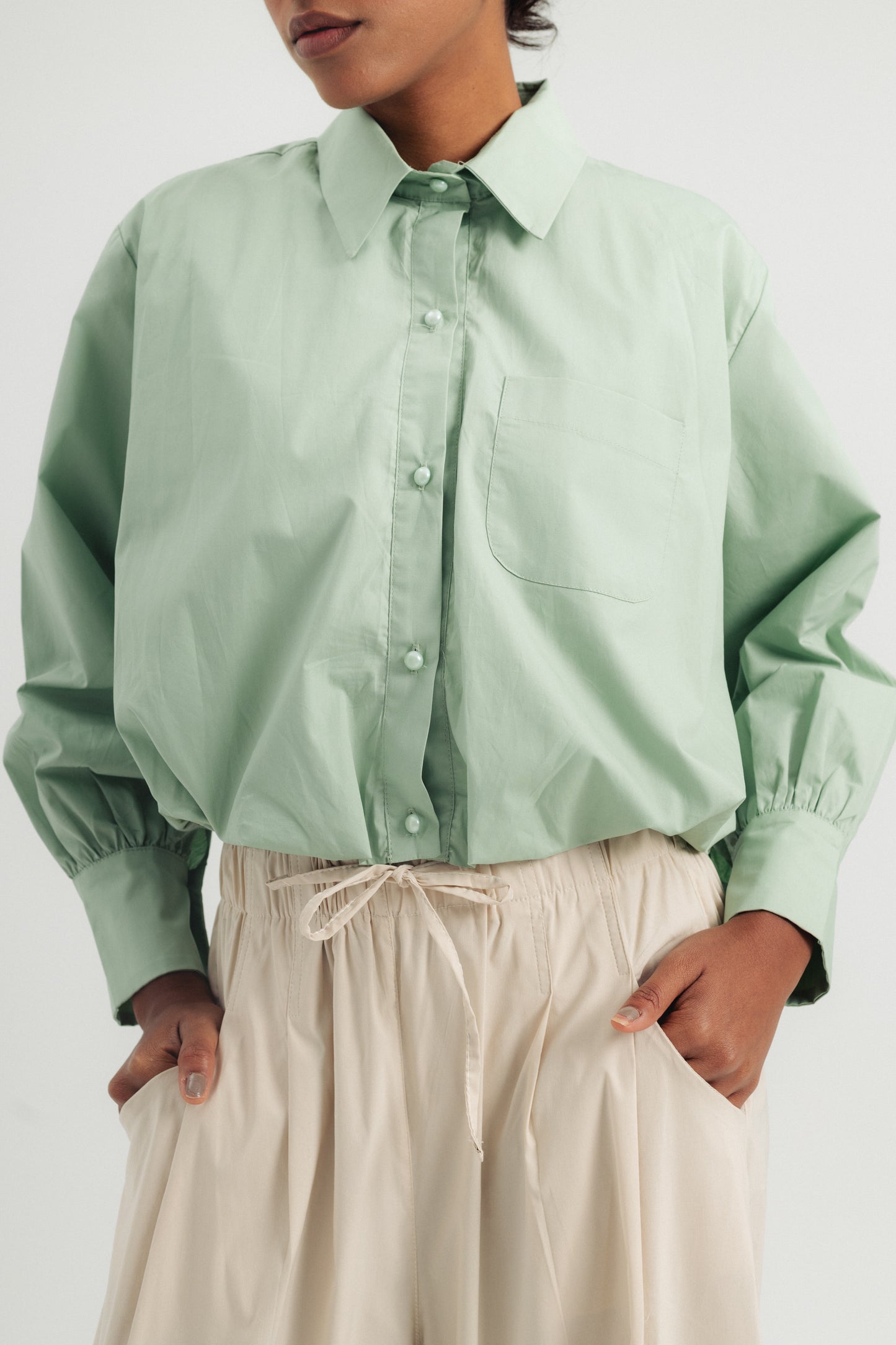 Balloon Cropped Shirt - Mint Green