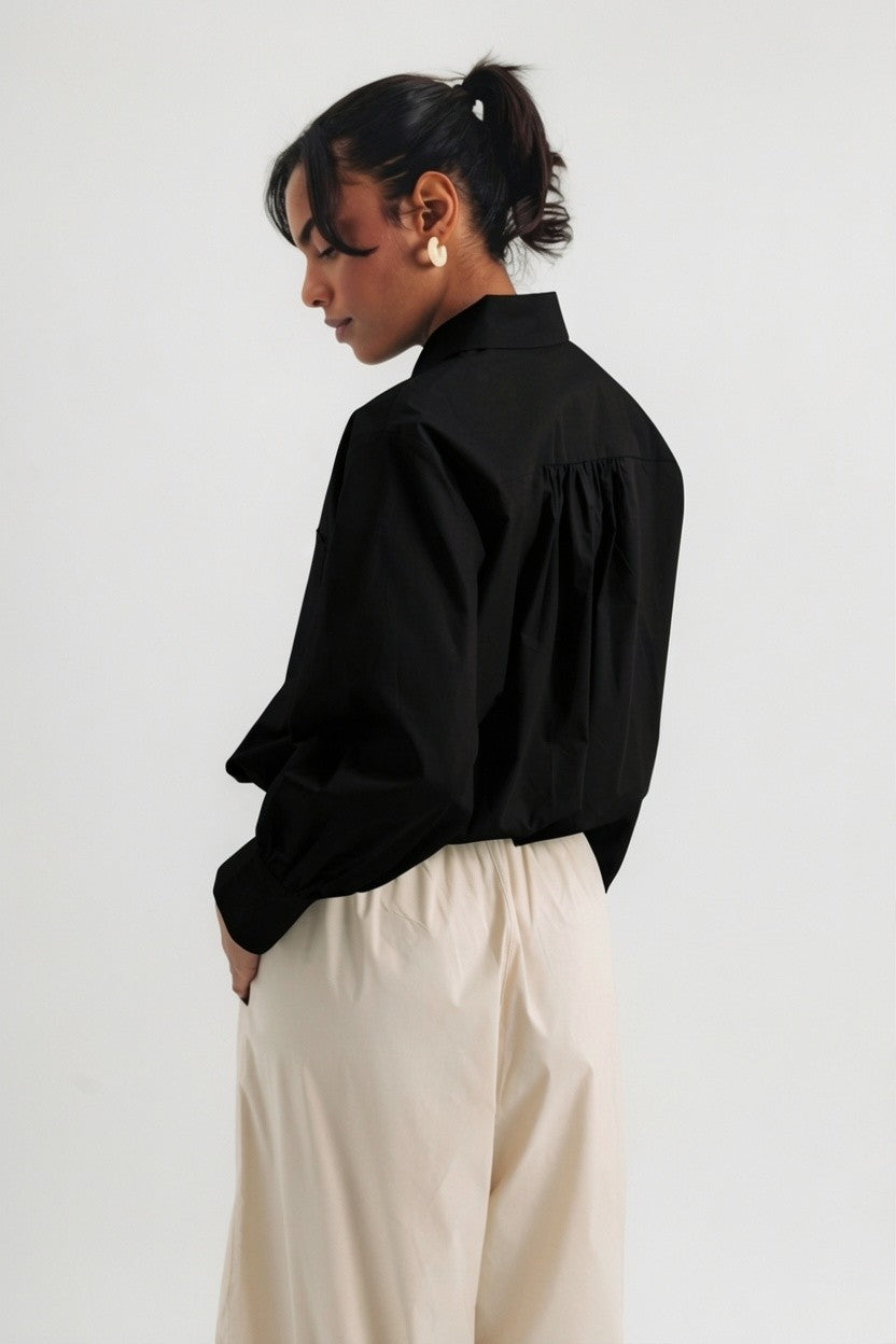 Balloon Cropped Shirt - Black
