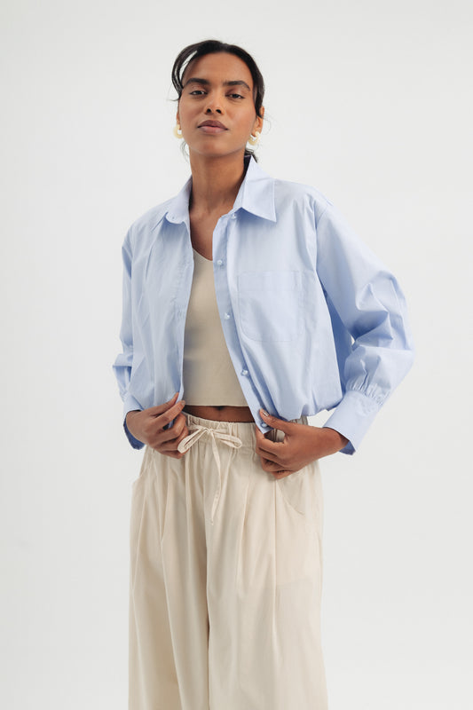 Balloon Cropped Shirt - Blue