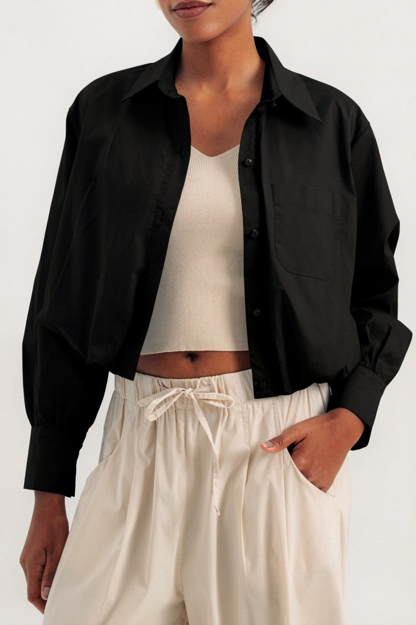 Balloon Cropped Shirt - Black
