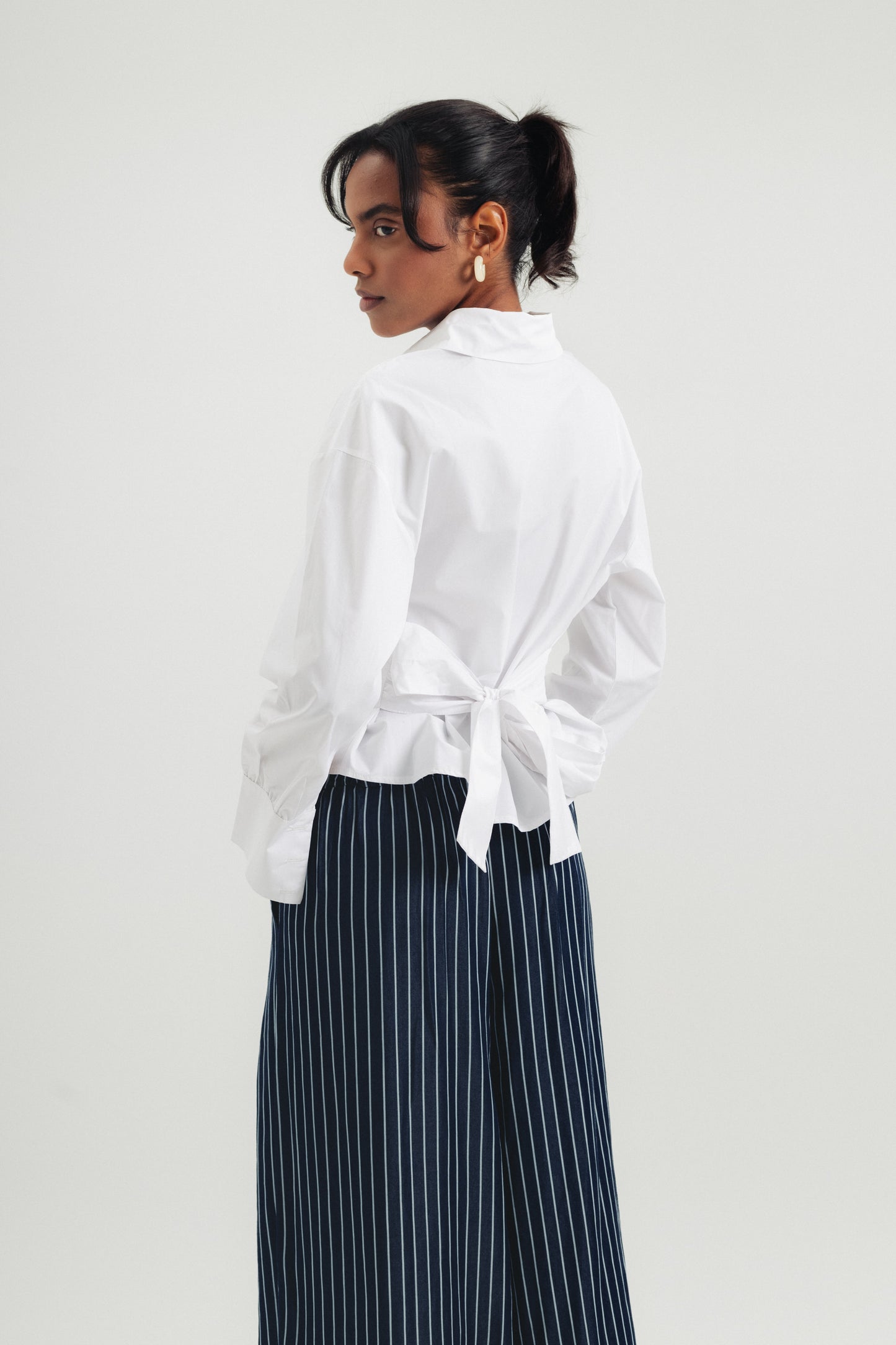 Cinched Poplin Shirt - White