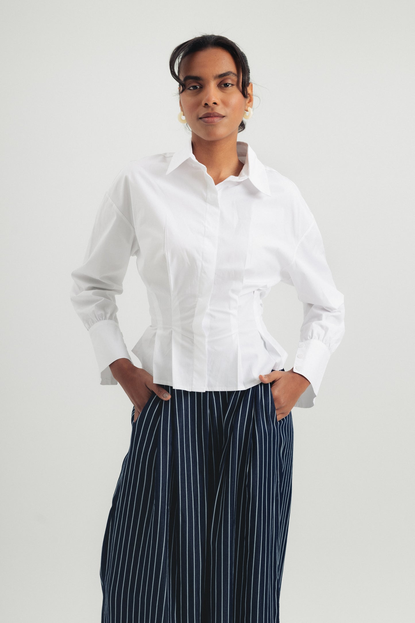Cinched Poplin Shirt - White