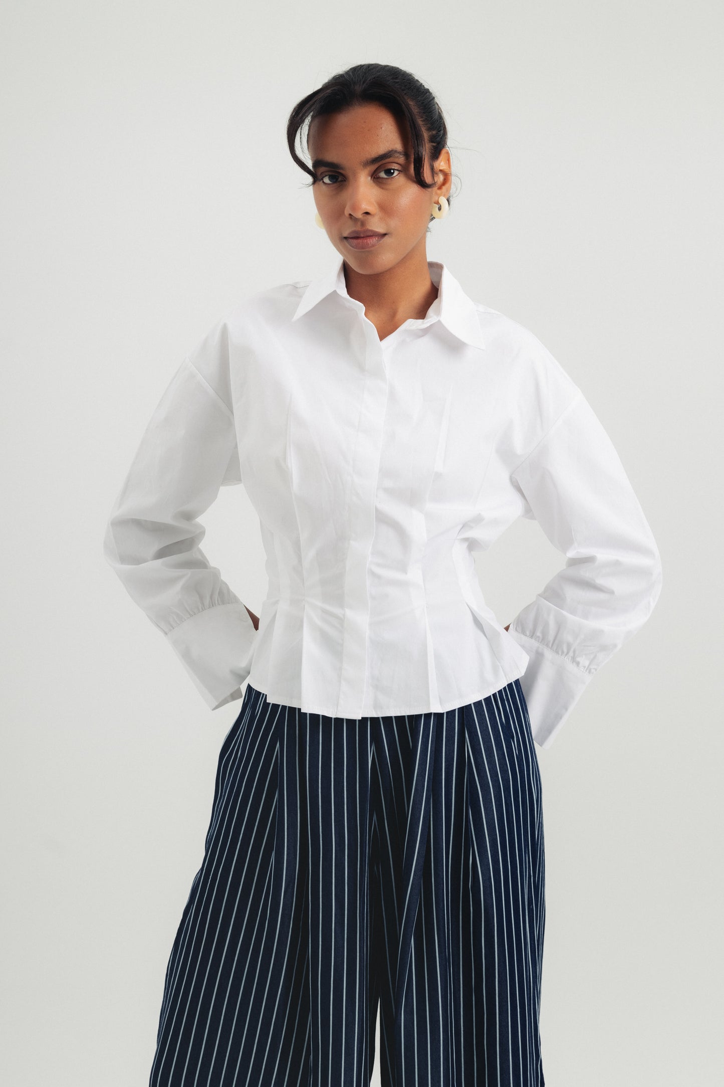 Cinched Poplin Shirt - White