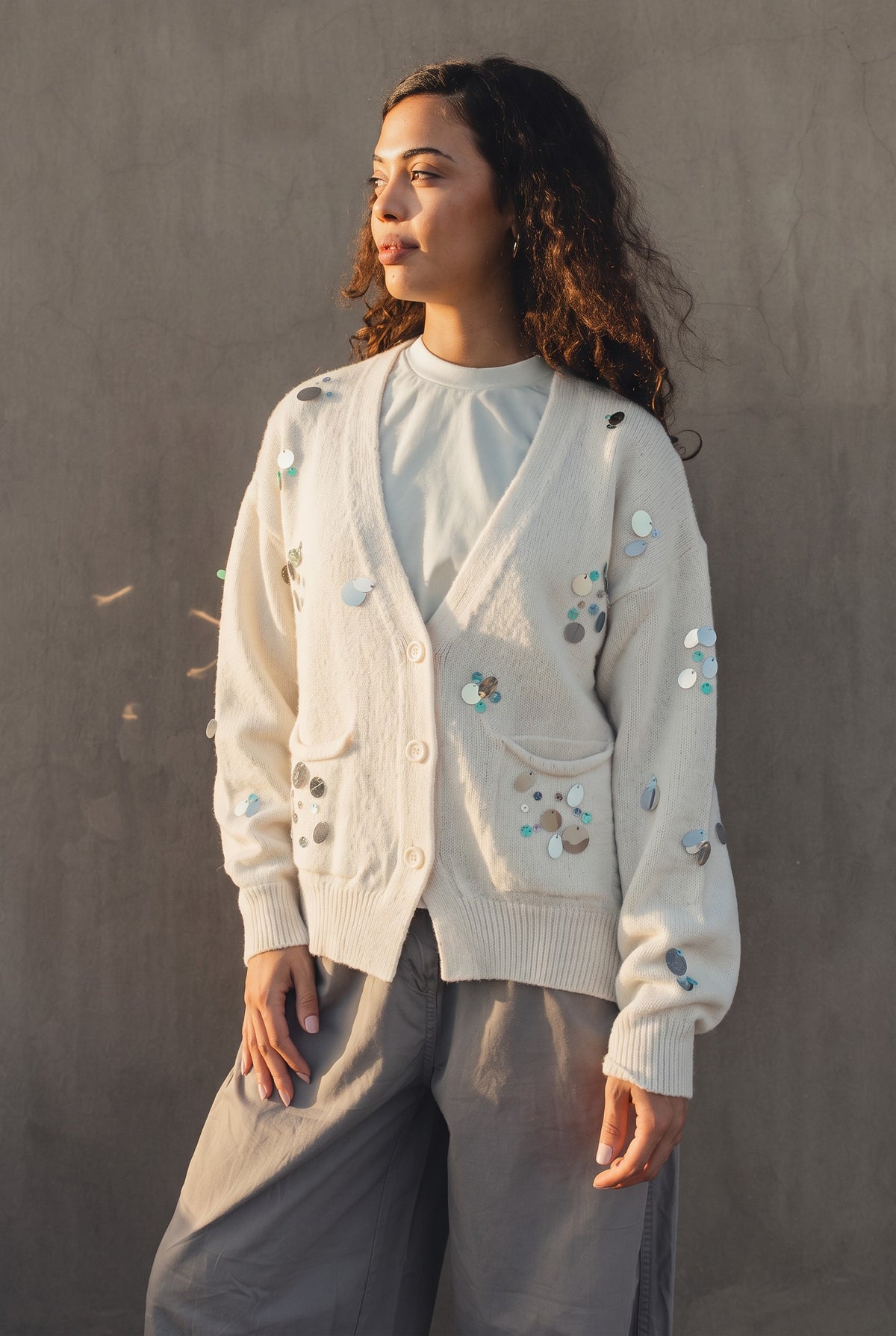 Hand Beaded Wool Cardigan