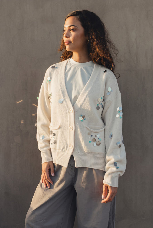 Hand Beaded Wool Cardigan