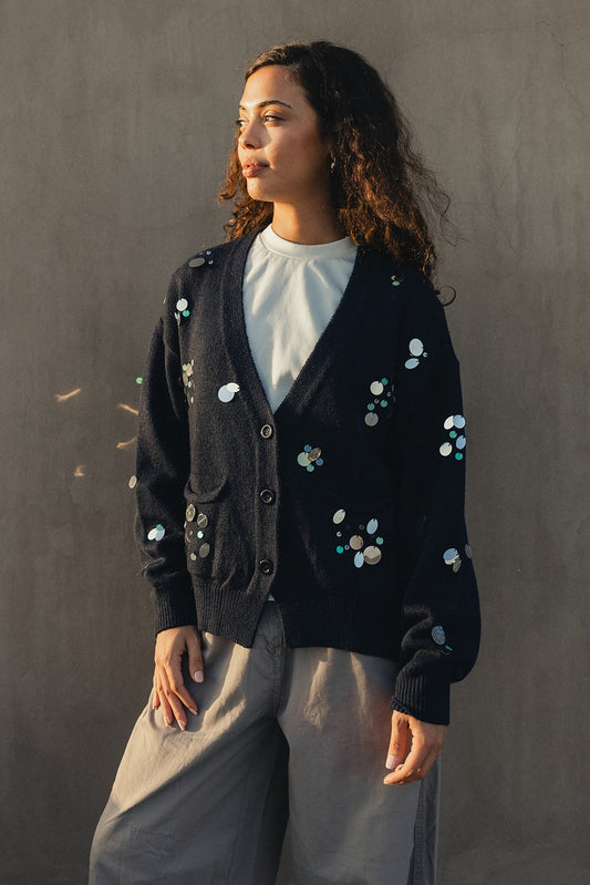 Hand Beaded Wool Cardigan