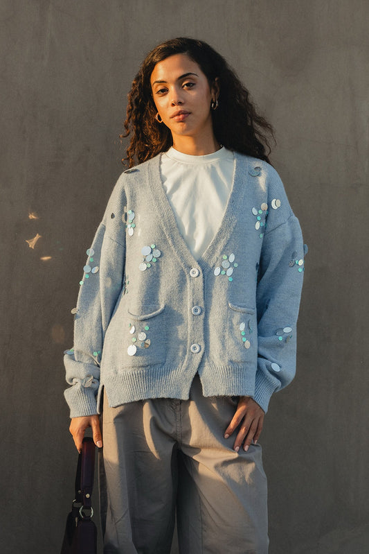 Hand Beaded Wool Cardigan