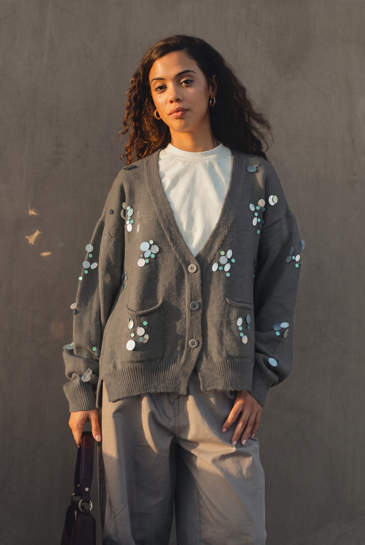 Hand Beaded Wool Cardigan