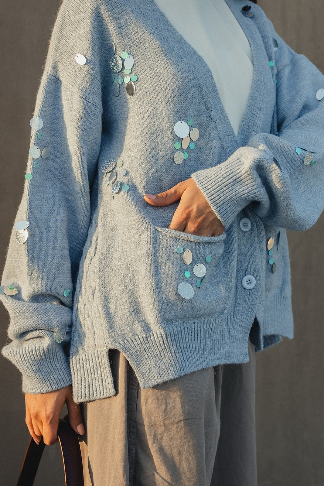 Hand Beaded Wool Cardigan