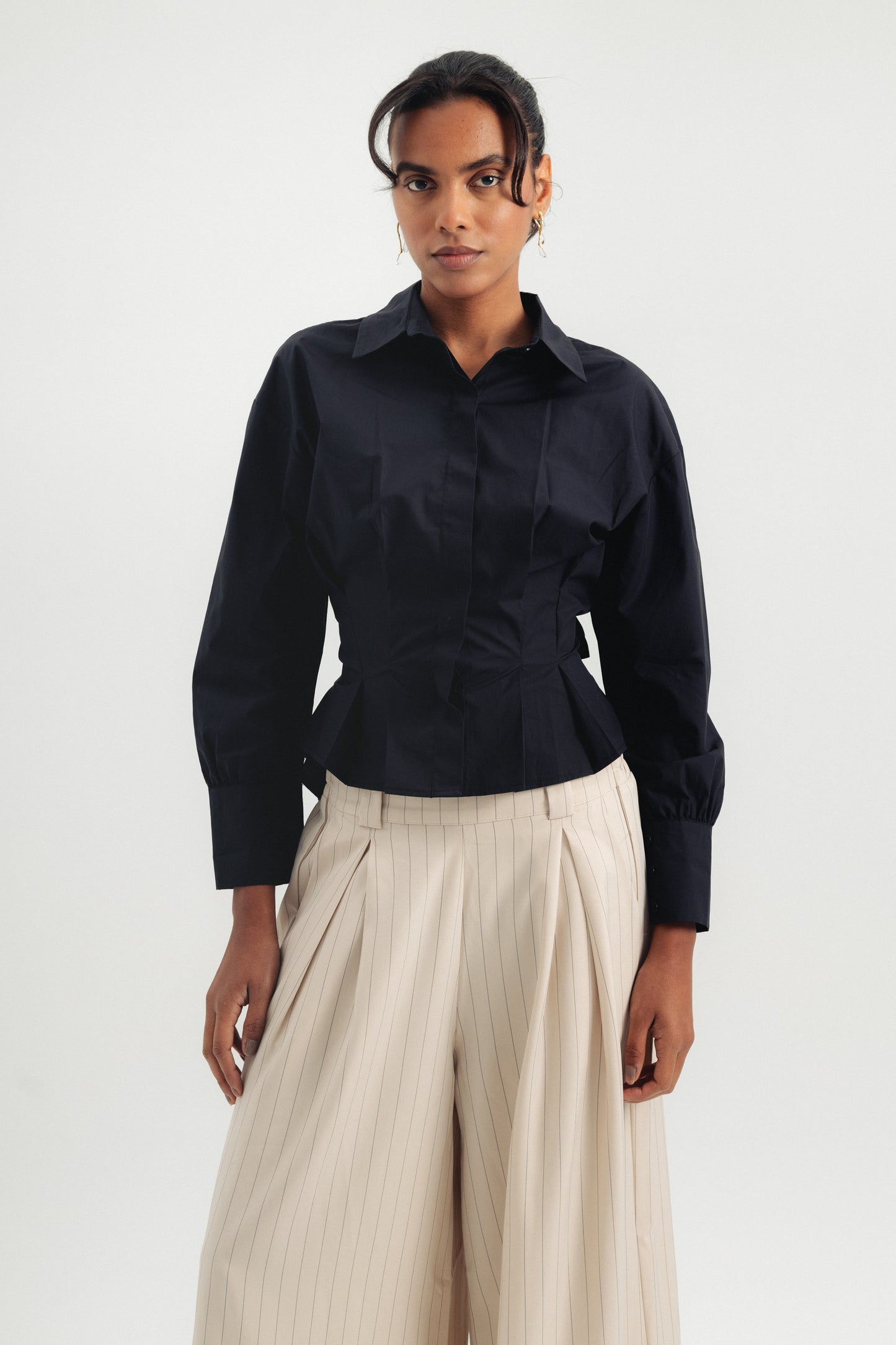 Cinched Poplin Shirt - Black