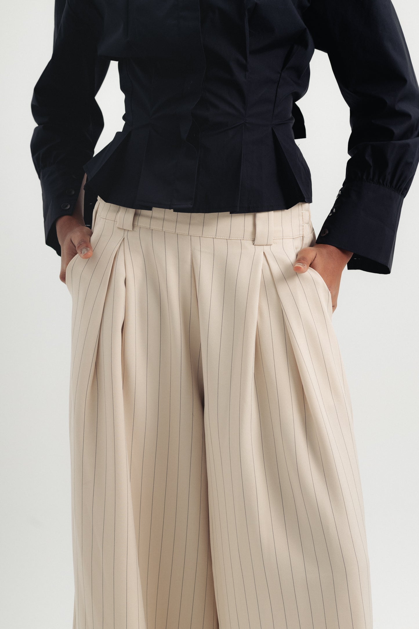 Striped Wide Leg Pants - Beige