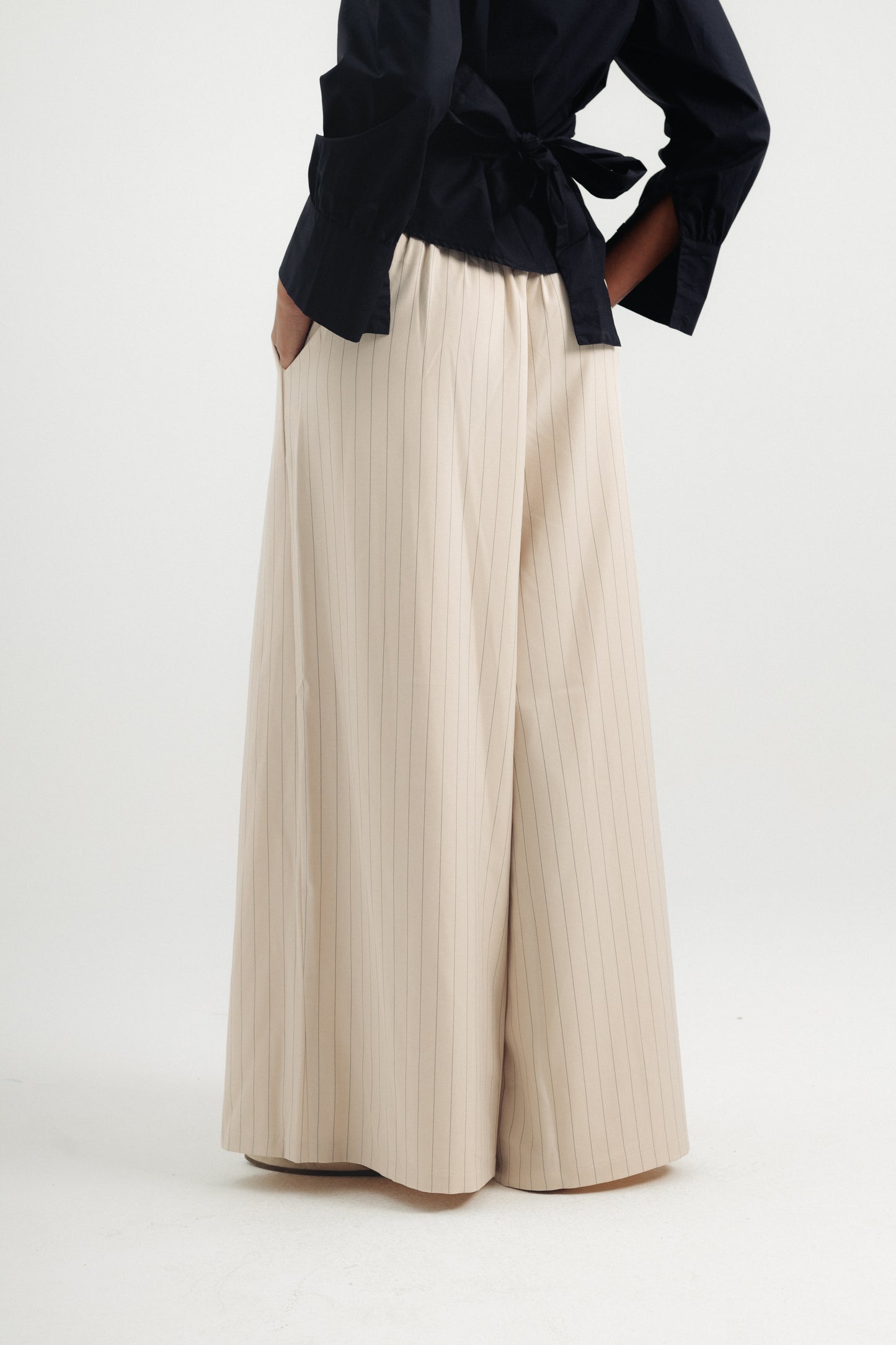 Striped Wide Leg Pants - Beige