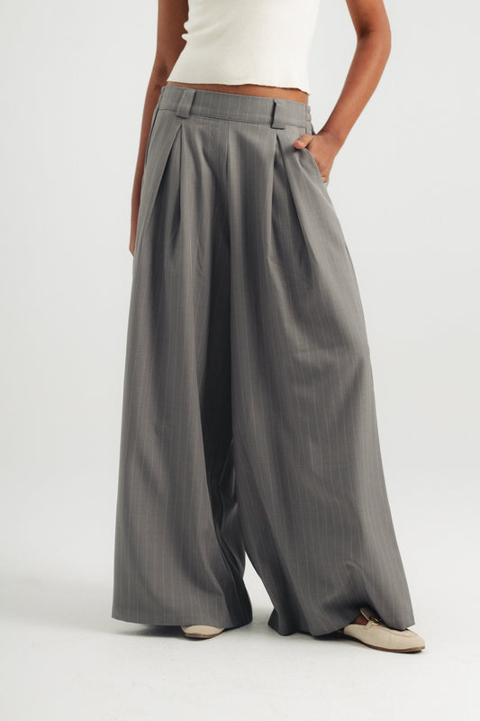 Striped Wide Leg Pants - Grey