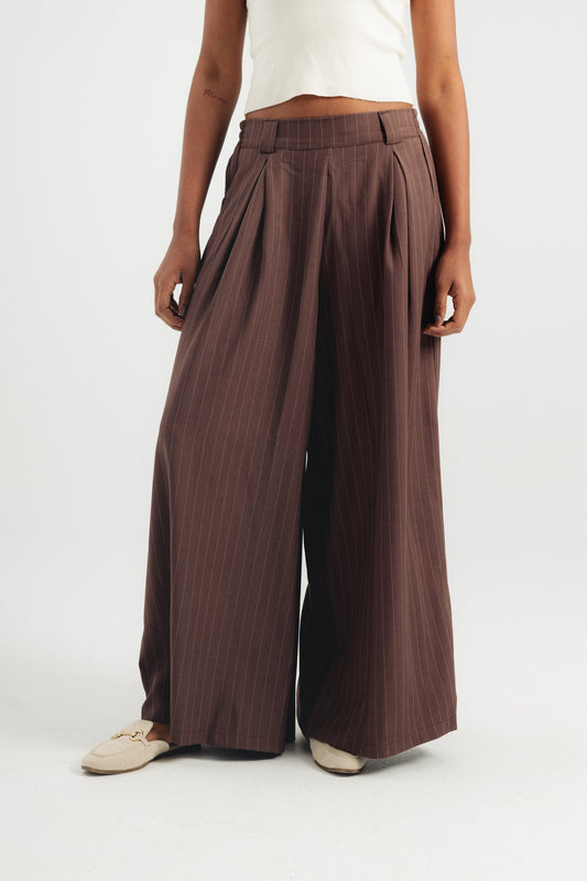 Striped Wide Leg Pants - Brown