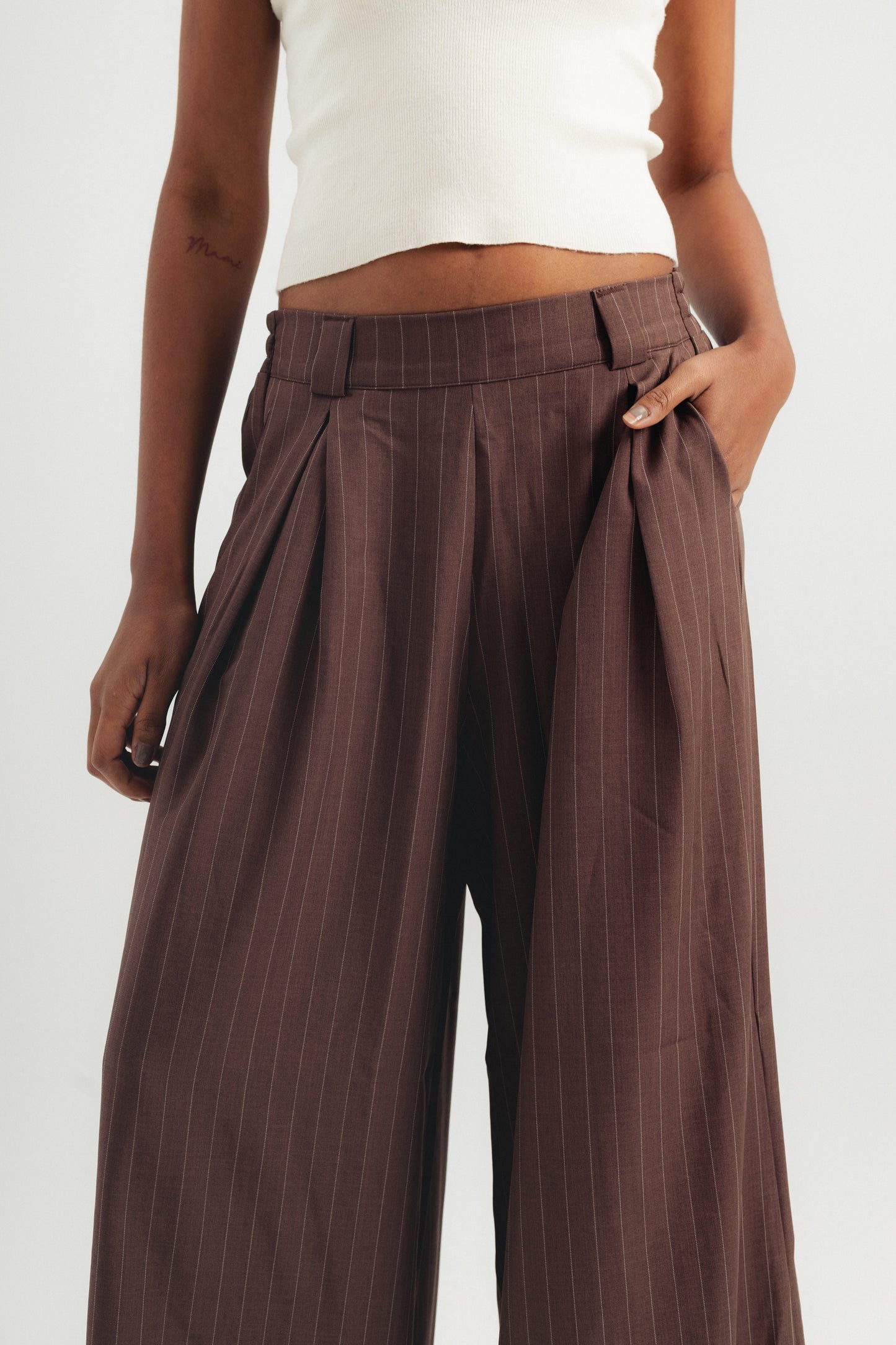 Striped Wide Leg Pants - Brown