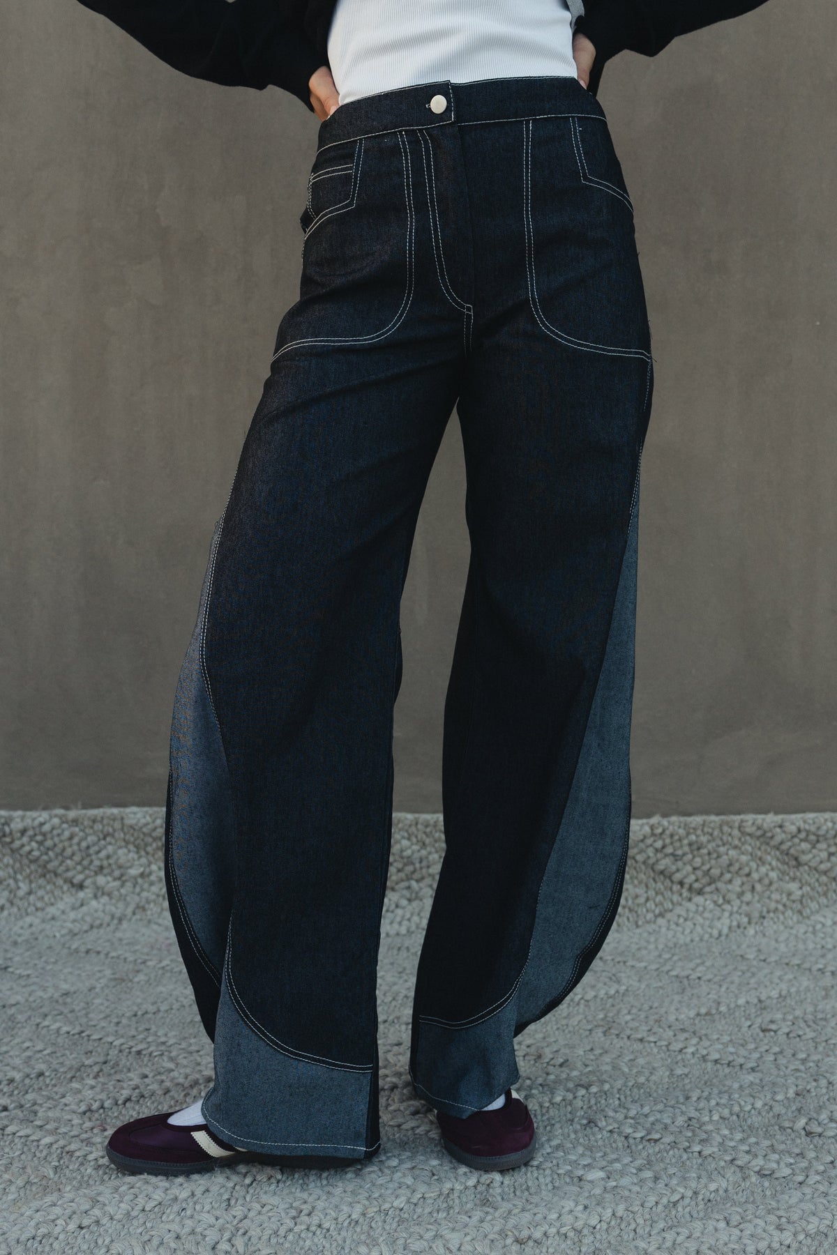 Two Tone Barrel Denim Pants