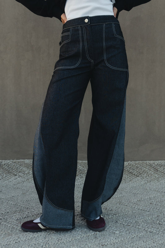 Two Tone Barrel Denim Pants