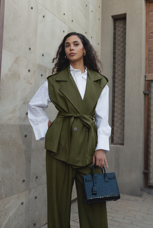 Padded Shoulders Belted Vest