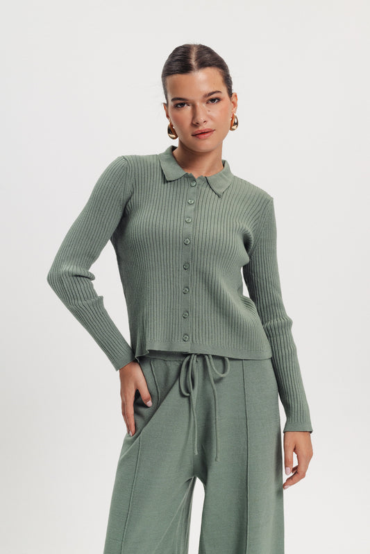 Rib Knit Sweater - Green