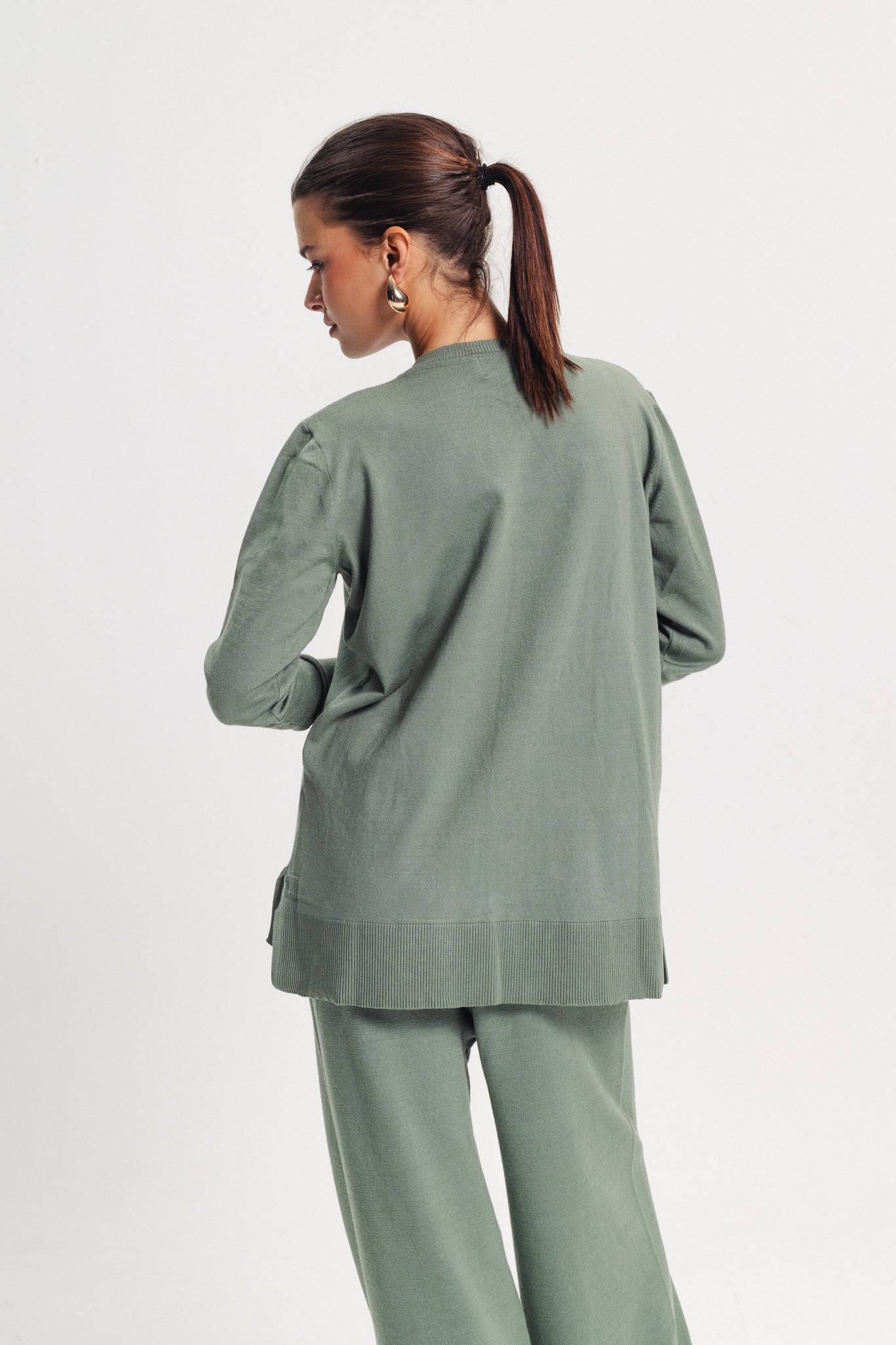 Basic V Neck Sweater TOP (Pants Not Included)- Green